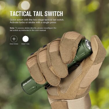 Тактичний ліхтар OLIGHT Warrior 3S 2300 люменів, 5 режимів, USB-заряджання, з датчиком відстані, водонепроникний IPX8, для кемпінгу, туризму, виживання, пошуку, зелений