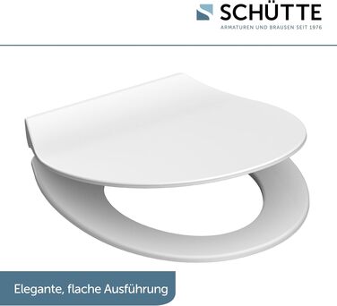 Сидіння для унітаза SCHÜTTE SLIM з мікроліфтом (м'яке закриття) та швидким монтажем, матеріал дуропласт, біле, витримує до 175 кг