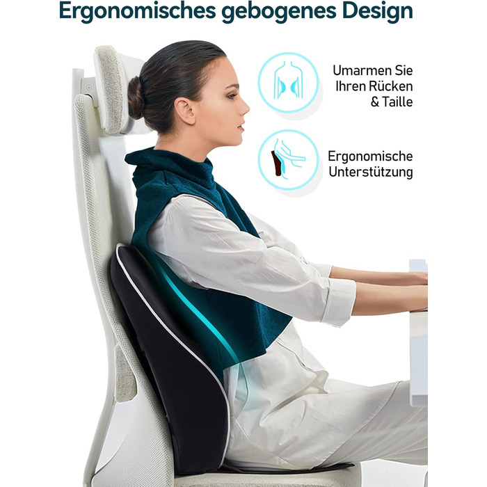 Ергономічна подушка для спини Travel Ease з пам'яттю форми, ортопедичне лордозне підтримувальне подушка для офісного та комп'ютерного стільця, антистатичний і гіпоалергенний чохол, чорна
