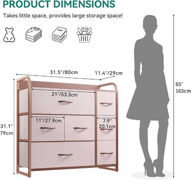 YITAHOME комод для зберігання, 7 тканинних шухляд з ручками, рожевий