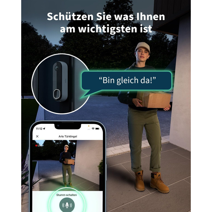 Відеодомофон Arlo 2K HD з камерою та дзвінком, бездротовий Wi-Fi, датчик руху, двосторонній аудіозв'язок, нічне бачення, сумісний з Alexa, сигналізація, тестовий період Secure Plan