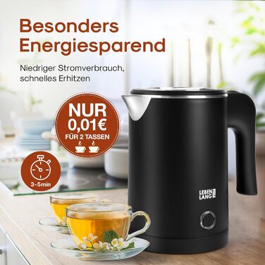 Чайник туристичний LEBENLANG Edelstahl 0.5 л, чорний - компактний, енергоефективний, без BPA