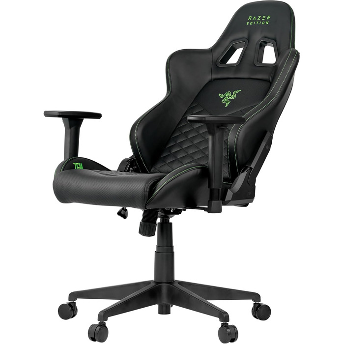 Ігрове крісло Razer Edition TAROK Natrix: дихаюча екошкіра, 3D підлокітники Softcoat, функція гойдання, з подушками під поперек та голову, до 130 кг, чорне