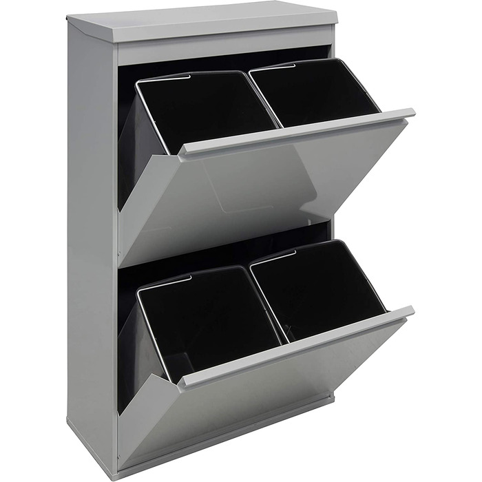 ARREGUI Top CR622-B контейнер для сортування сміття зі сталі з кришкою, 4 секції, відро для сміття для кухні, зйомні внутрішні відерця з ручкою, 4×17 л (68 л), світло-сірий