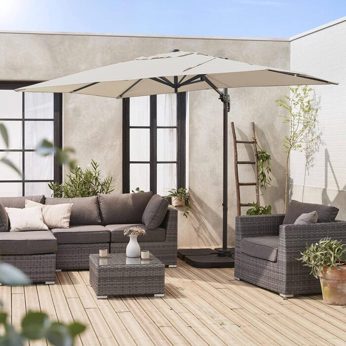 Прямокутна парасолька від сонця Alice's Garden Antibes 2x3 м, бежева — підвісна модель, з можливістю нахилу, складання та обертання на 360°