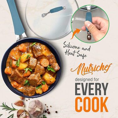 Набір кухонного посуду NutriChef Excilon 11 предметів: каструлі, сковорідки, ковшик та кухонне приладдя, без PTFE/PFOA/PFOS, синій