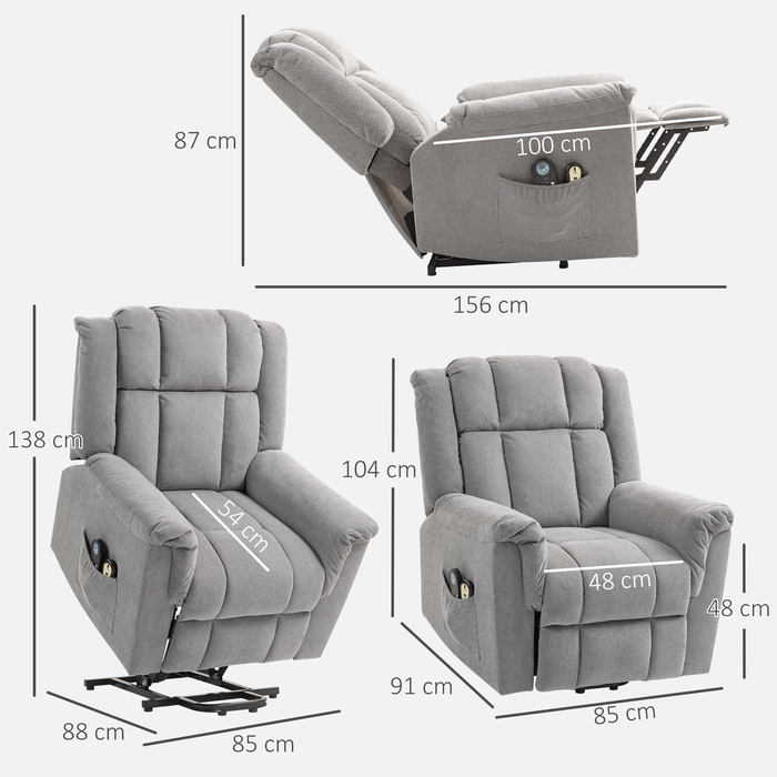 HOMCOM Recliner TV Recliner Електричний регульований масажний реклайнер з функцією відкидання вкладки Sit-to-Stand, широка спинка Реклайнер для телевізора з підніжкою, 2 бічні кишені для вітальні темно-сірий