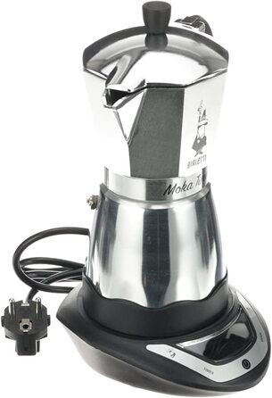 Електрична кавоварка Bialetti Moka з таймером, 6 чашок, 365 Вт, сріблясто-чорна