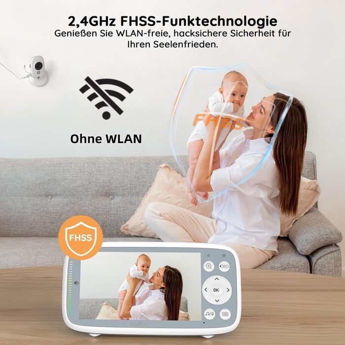 Відеоняня BOIFUN з камерою 720P та 4-дюймовим дисплеєм, без Wi-Fi, біла