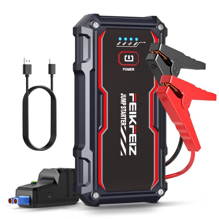 Бустер для автомобіля FEIKFEIZ Auto Starthilfe Powerbank 6000A, 26800mAh, пусковий пристрій для 12V акумуляторів (бензин та дизель до 8.0L) з USB-портом та LED-ліхтарем