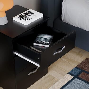 Тумба приліжкова Vida Designs Riano, 3 шухляди, чорна, металеві ручки, антидеформаційна підтримка, спальня