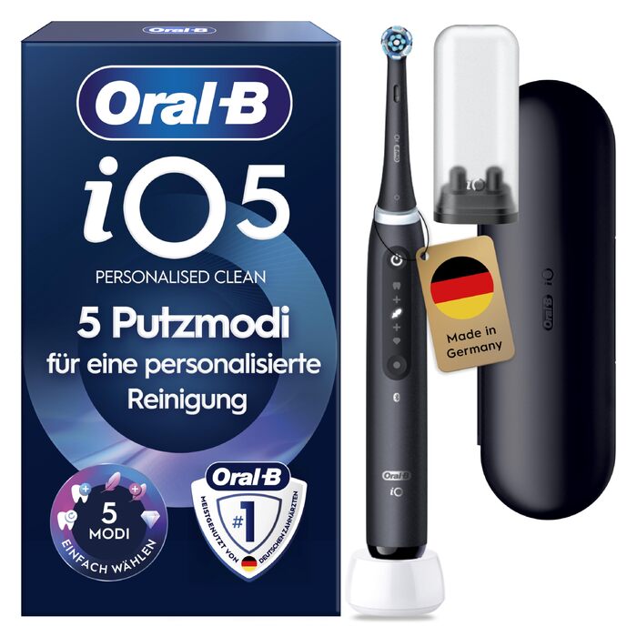 Електрична зубна щітка Oral-B iO Series 5, набір з 2 шт (чорна та біла), з додатковою насадкою та кейсом