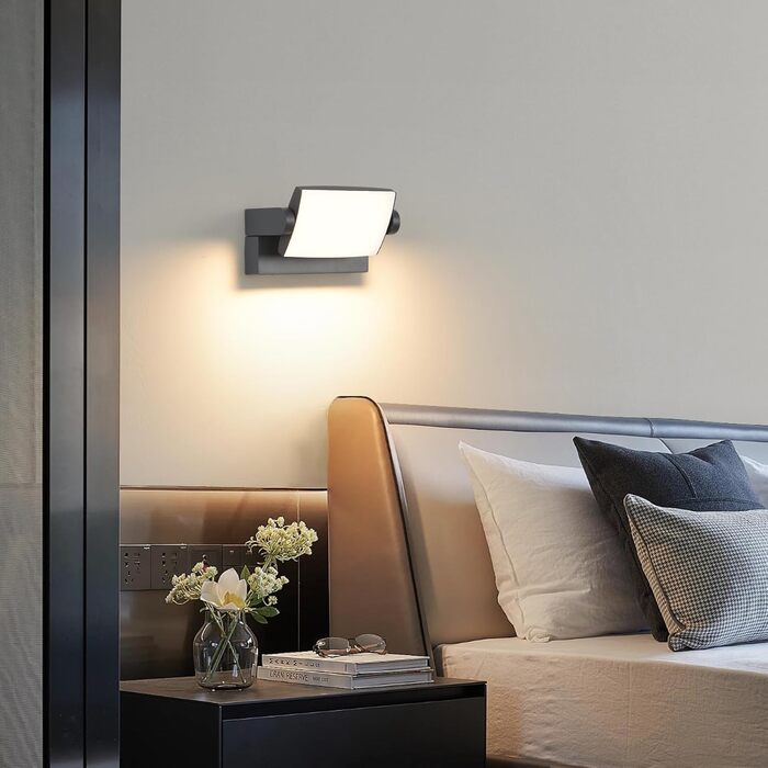 Стіна LED-світильник SANSHI зовнішній водонепроникний IP65, поворотна панель 350°, 12W, 3 режими кольору (3000K/4000K/6500K) для саду та тераси, темно-сірий