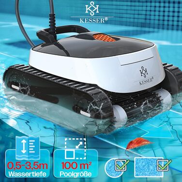 Робот-пилосос для басейну KESSER® для дна та стін до 100 м², очищення водолінії, автоматичний з керуванням через додаток та контрольний модуль, для вбудованих басейнів з механізмом підйому, антрацит
