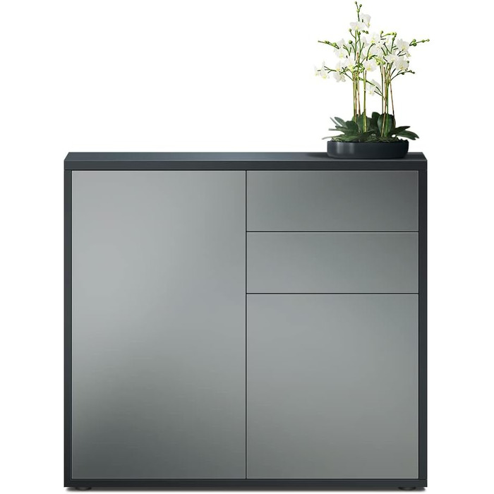 Комод Vladon Ben, чорний матовий/авола-антрацит, 79x74x36 см, 2 двері, 2 шухляди, Німеччина