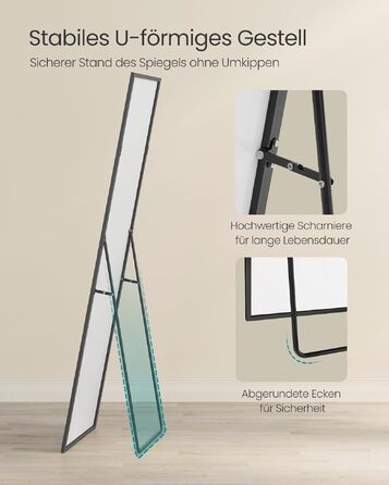 Дзеркало підлогове SONGMICS 160x50 см, чорне, в алюмінієвій рамі, прямокутне, для спальні, вітальні, передпокою