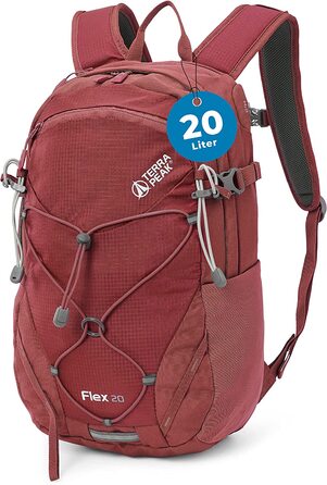 Рюкзак для туризму Terra Peak Flex 20 л, преміум, з вентиляцією спини, питною системою та дощовиком, темно-червоний, поліестер 3D Air Mesh, з поясним ременем