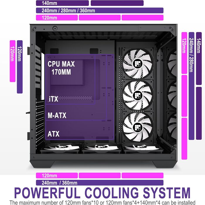 Ігровий корпус FOIFKIN F600 ATX Mid-Tower, 6 ARGB PWM вентиляторів, 270° панорамне скло, USB Type-C, чорний