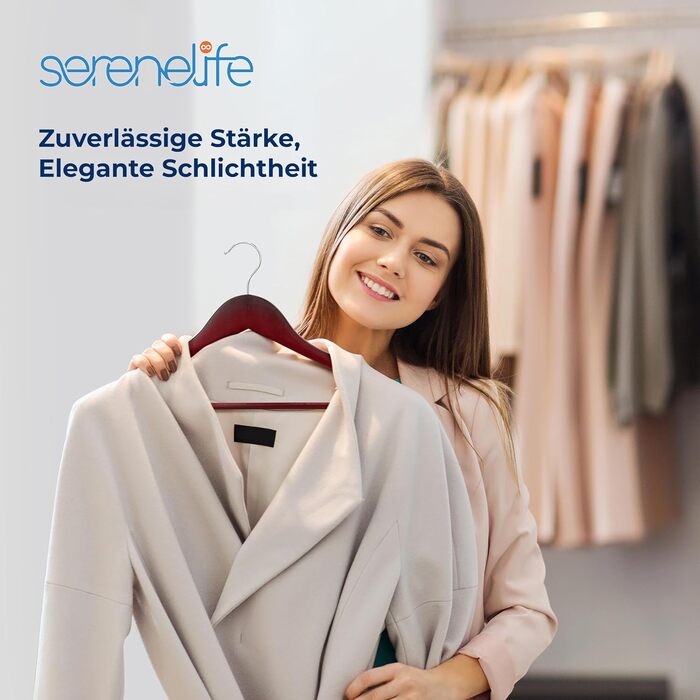 Плечики для одягу SereneLife з дерева, антиковзкі, 360° обертання, для дітей та дорослих, міцні, економія місця, 20 шт. (10 шт. червоного кольору)