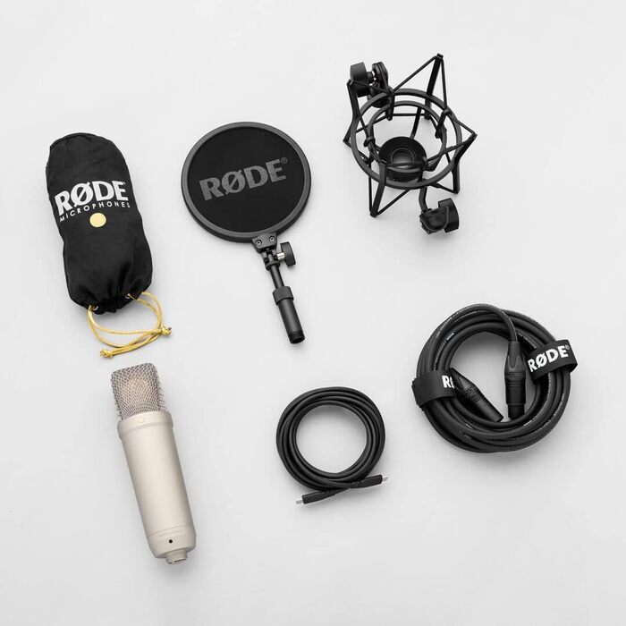 Студійний мікрофон Rode NT1 5th Gen XLR/USB сріблястий з тримачем keepdrum MSA033