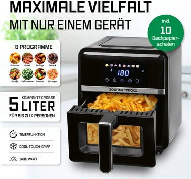 Фритюрниця повітряна GOURMETmaxx з 2 камерами, 10л, вертикальна, з сенсорним дисплеєм