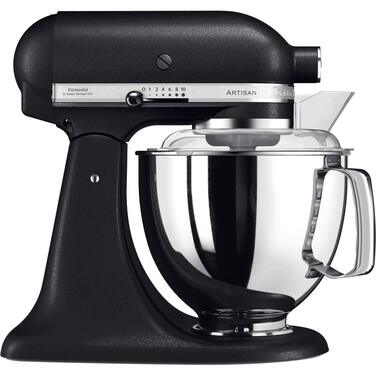 Кухонна машина KitchenAid Artisan: планетарний міксер з чашами з нержавіючої сталі 4.8 л та набором із 5 аксесуарів, чорний чавун