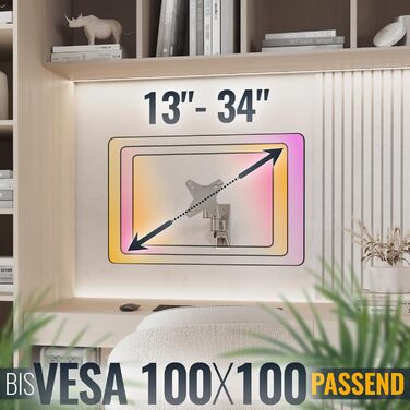 Настінне кріплення для монітора RICOO S1711 13-34 дюйми, поворотне, VESA 75x100 мм, для вигнутих та плоских екранів