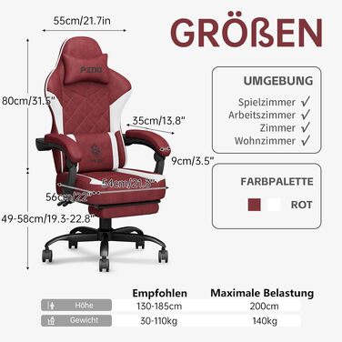 Ігрове крісло Gaming Chair з підставкою для ніг, ергономічний комп'ютерний стілець з високотехнологічної тканини для дорослих та підлітків, червоне