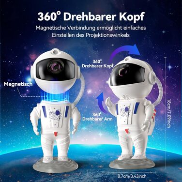 Проектор зоряного неба TechRise Astronaut: LED нічник з ефектом космосу, таймером та дистанційним керуванням, білий