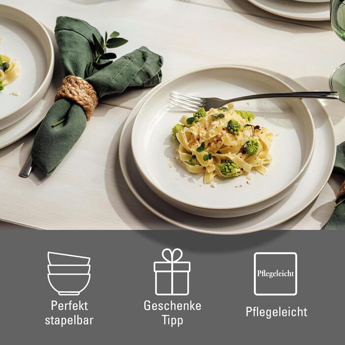 Набір посуду Villeroy & Boch Crafted Cotton 4 предмети, білий, преміум порцеляна, сучасний дизайн, спіральний декор, підходить для посудомийки та мікрохвильовки