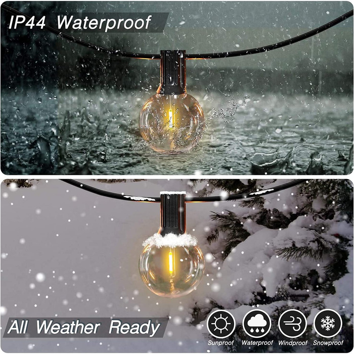 SON4SUN гірлянда для вулиці 10 м, LED, 25+3 G40 ламп, IP44, тепле біле світло, водонепроникна, для саду, тераси, весіль, вечірок