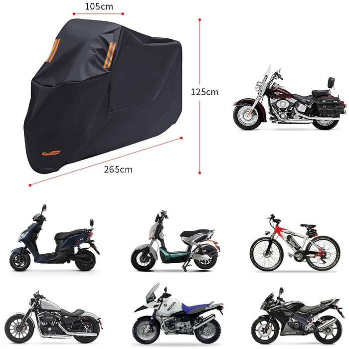 Водонепроникний чохол для мотоцикла XXL з отвором для замка, 210D Оксфорд, для Harley-Davidson, Honda, Yamaha, Suzuki, Kawasaki, 265 см, стійкий до подряпин, для вулиці
