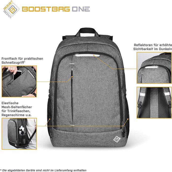 Міський рюкзак BoostBag One для ноутбука 15,6'', планшета та телефону, сірий – ідеальний для школи, роботи, навчання