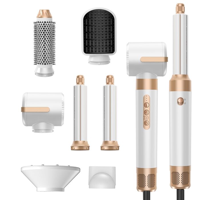 Mogawave Airstyler Pro 1000W – 5-в-1 Фен-щітка, Стайлер для волосся з негативними іонами (біло-сірий)