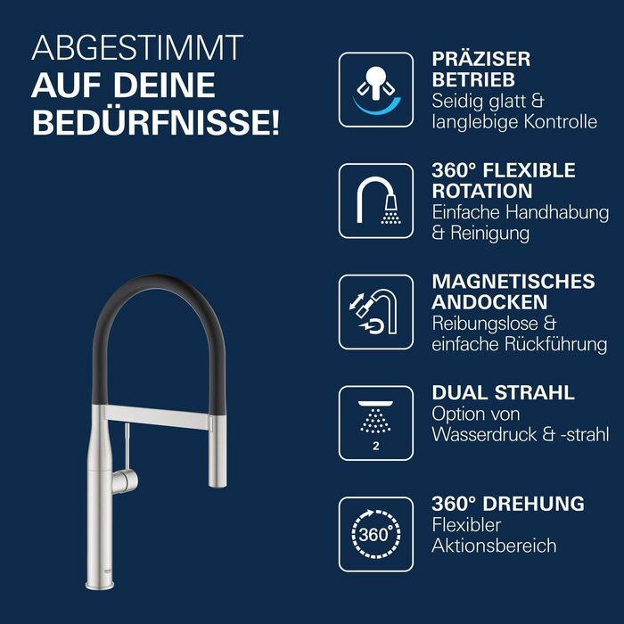 Змішувач кухонний GROHE Essence SuperSteel з висувним душем та магнітним кріпленням 30294000