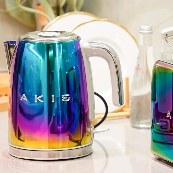 Електрочайник AKIS La Fête Design з нержавіючої сталі 1,7 л, 2400 Вт, з фільтром від накипу, райдужний колір