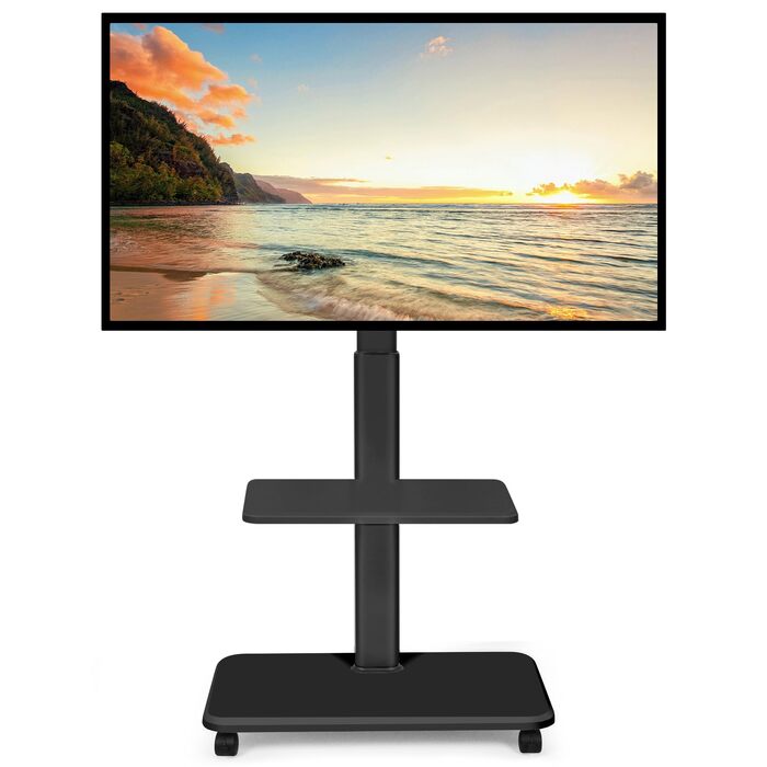 Мобільний телевізійний тумба Hellsehen для LED/LCD/OLED TV 32-70 дюймів (до 45.4 кг), чорна, з регулюванням висоти та фіксаторами коліс
