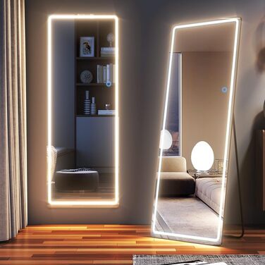 Дзеркало підлогове з LED підсвіткою LVSOMT 153x50 см, чорне, повномірне, для спальні та макіяжу