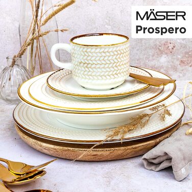 Набір столового посуду MÄSER Prospero Premium для 4 осіб, 8 предметів, білий вінтаж, міцна порцеляна, ресторанна якість