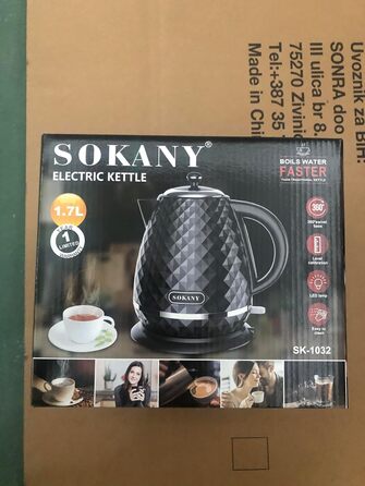 Електрочайник SOKANY SK-1032 2200 Вт, 1,7 л, білий, знімний фільтр від накипу, авто-вимкнення, індикатор рівня води, обертається на 360°, чайник для води та чаю