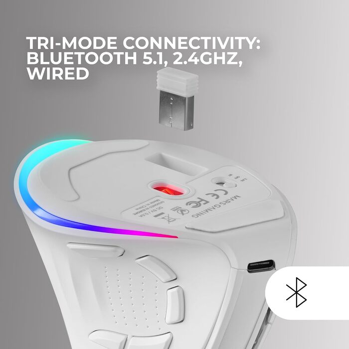 Бездротова ігрова миша Mars Gaming RGB Flow, ультралегка 79г, 3200 DPI, біла (MMSKW)