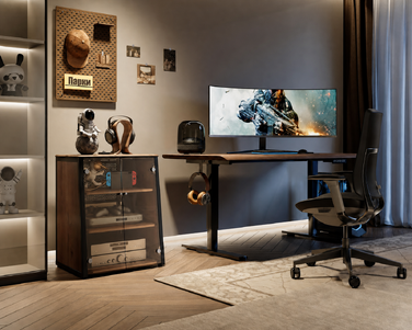 FITUEYES СТЕЛЖ-стійка HiFi з дверцятами з скла, стіл для програвачів, регульовані полиці для аудіообладнання (66 x 65 x 81 см)