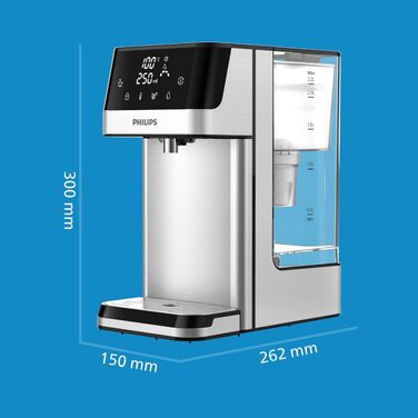 Фільтр для води Philips Water Station: диспенсер гарячої та холодної води з 6 режимами, сенсорним екраном, очищення від хлору, вапна, важких металів, мікропластику та PFAS, об'єм 2.2 л