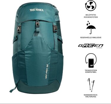 Рюкзак для туризму Tatonka Hike Pack 32 л із вентиляцією спини та дощовиком, легкий і зручний, бірюзово-зелений