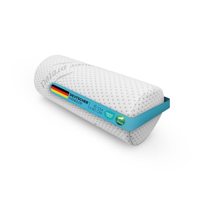 Подушка для шиї Bestlivings з піни Memory Foam (30x35x9 см) з антимікробним срібним чохлом Öko-Tex, Ролик для шиї 40x15 см