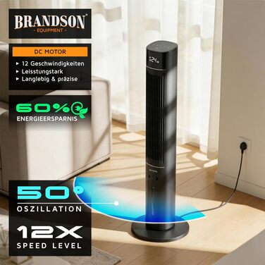 Вентилятор баштовий з функцією охолодження Brandson ECO Design: тихий DC мотор, дистанційне керування, енергоефективний, з коливанням