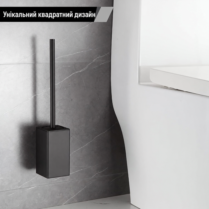 Силіконова туалетна щітка BVL чорна, настінна, квадратна, з двома змінними насадками