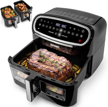 Аерофритюрниця Duronic AF34 BK 10 л для приготування картоплі фрі та страв без олії, чорна, електрична, фритюрниця з гарячим повітрям
