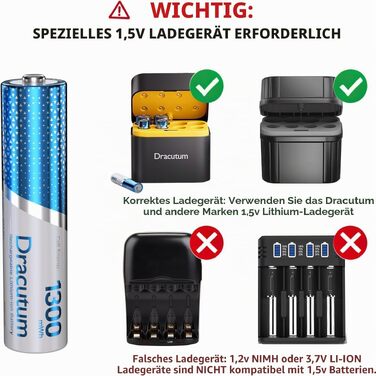 Набір акумуляторів AAA Li-ion 1.5V (12 шт) з зарядним пристроєм, 1300mWh, висока ємність, 2000 циклів зарядки та кейсом для зберігання