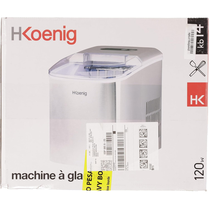 Льодогенератор H.Koenig KB14, 12 кг/день, 2 розміри, нерж. сталь, 2.1 л, 120 Вт, сріблястий
